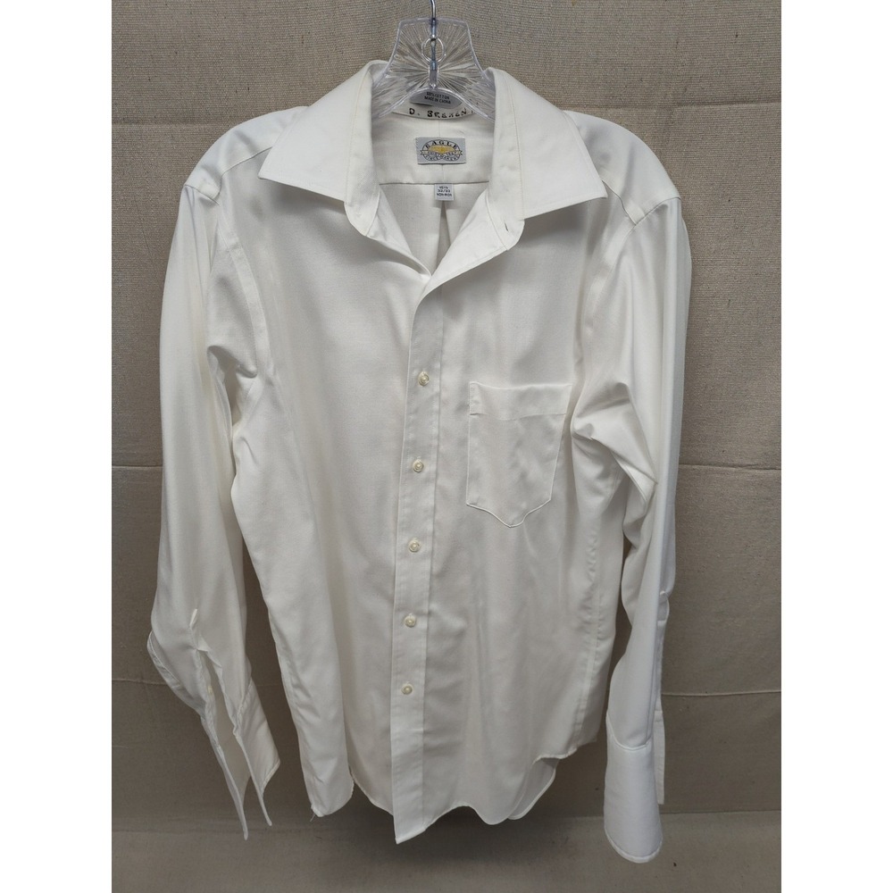 Eagle Shirtmakers Mens White Non-Iron Cotton Dress Shirt 15.5 32/33 Long Sleeve